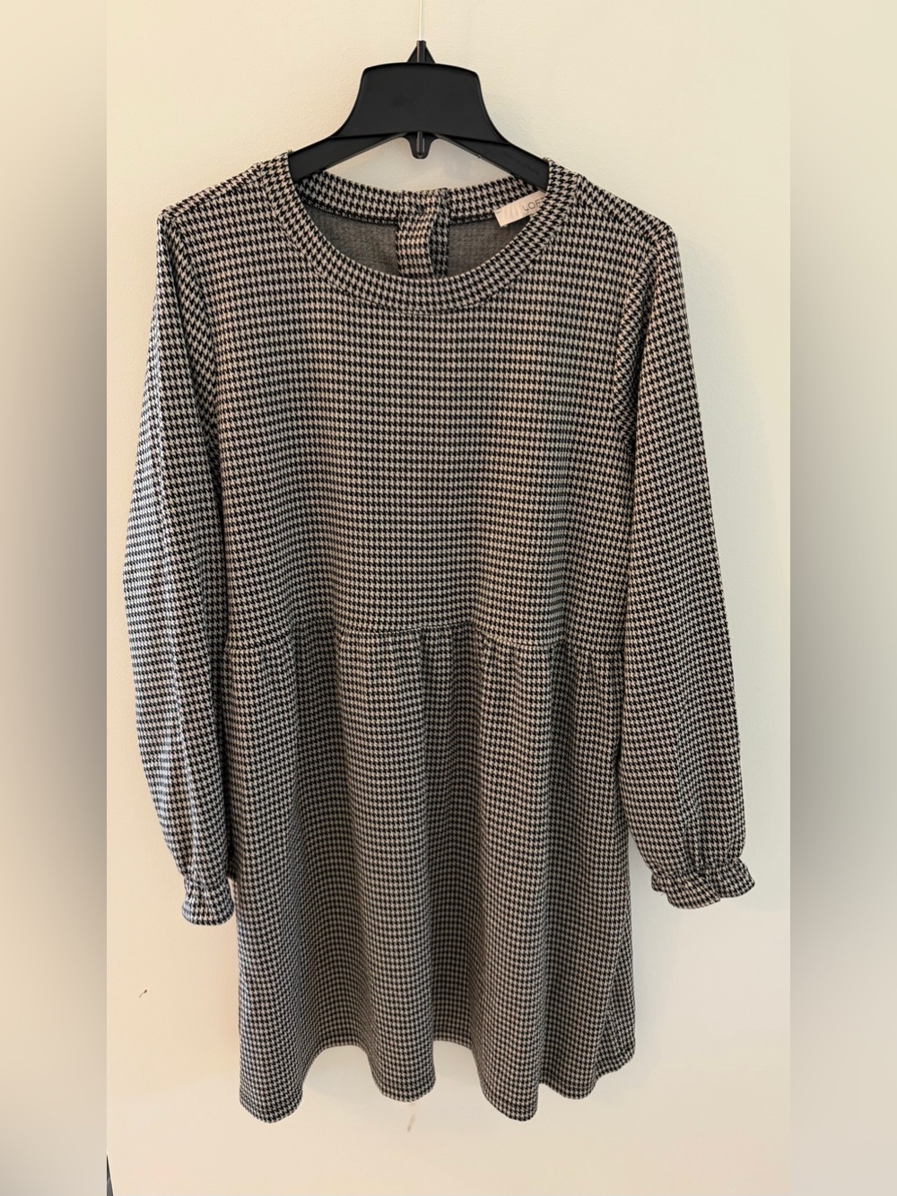 Loft Houndstooth Babydoll Dress Ruffle Cuff XL